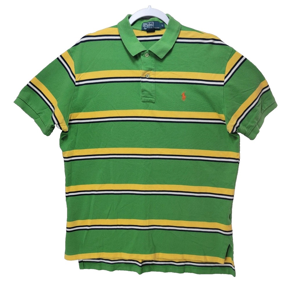 Polo Ralph Lauren Shirt Mens L Polo Green Stripe Preppy Orange Pony St Patricks